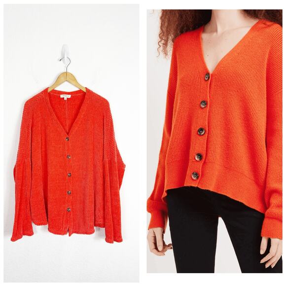 Anthropologie Umgee Plus Orange Button Cardigan Sweater Size 1X Plus Size Fuzzy - Picture 1 of 13